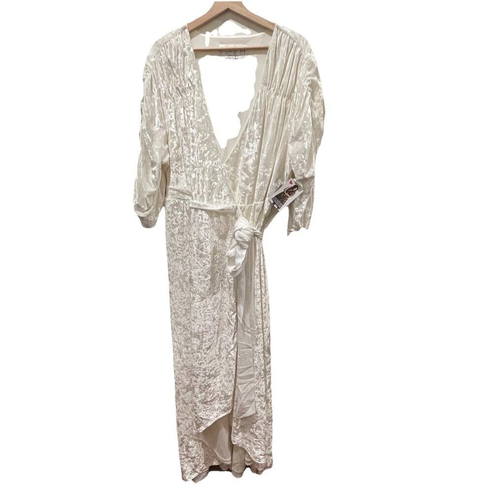 Kiyonna Cara Wrap Velvet Bridal Dress - 2XL‎ Maxi Length in Off White
